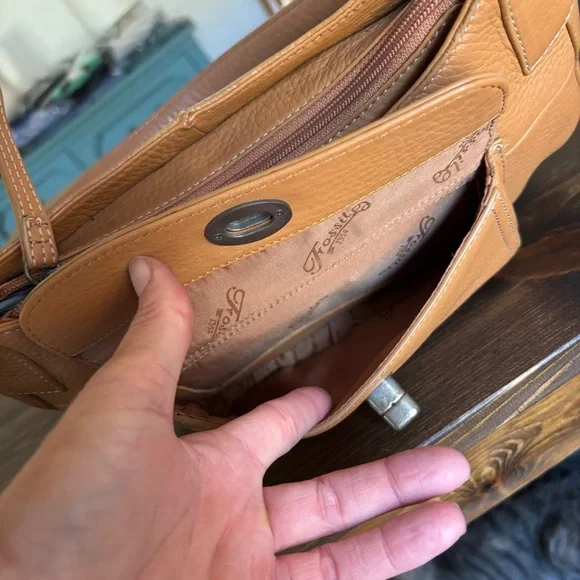 Vintage Fossil Genuine Leather Shoulder Bag Tan Top Grain Leather  Classic Y2K - Picture 7 of 15